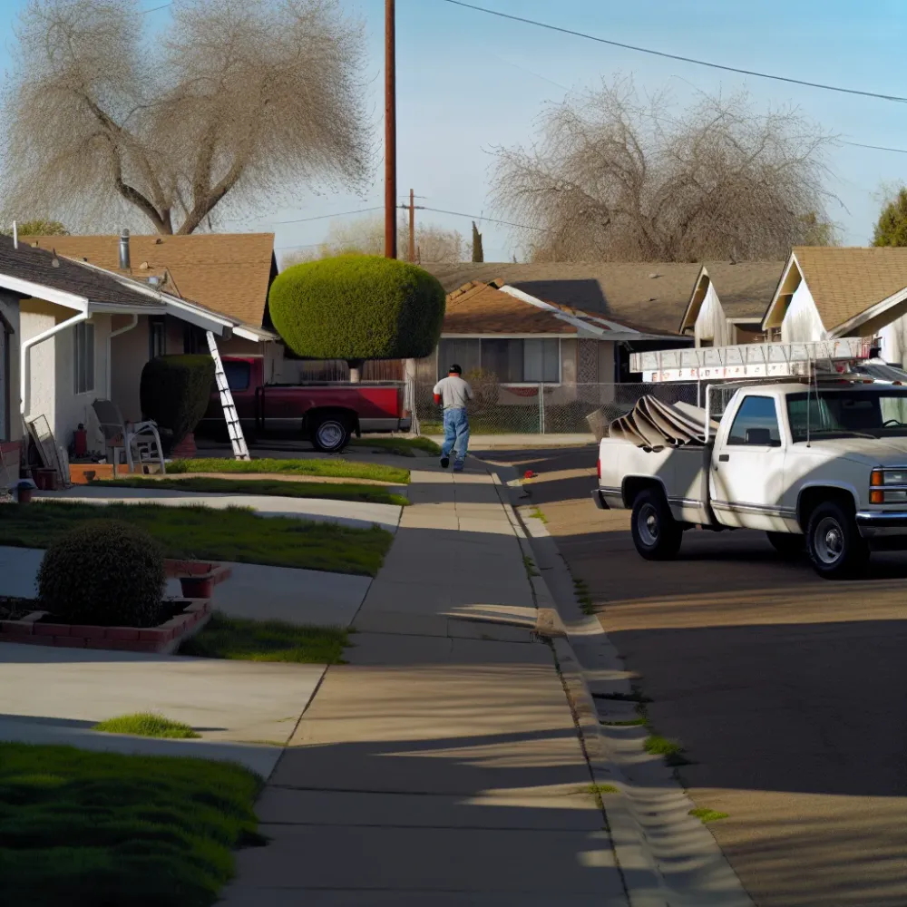 Affordable Roof Repair South Sacramento service truck parked on residential street near Elk Grove corridor CA 95814