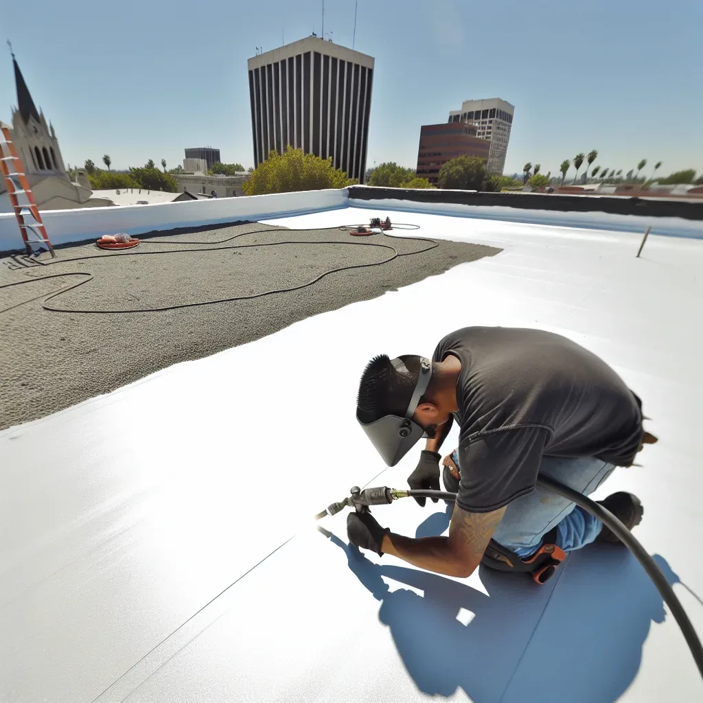 Commercial roofing installation on flat roof in Sacramento CA 95814