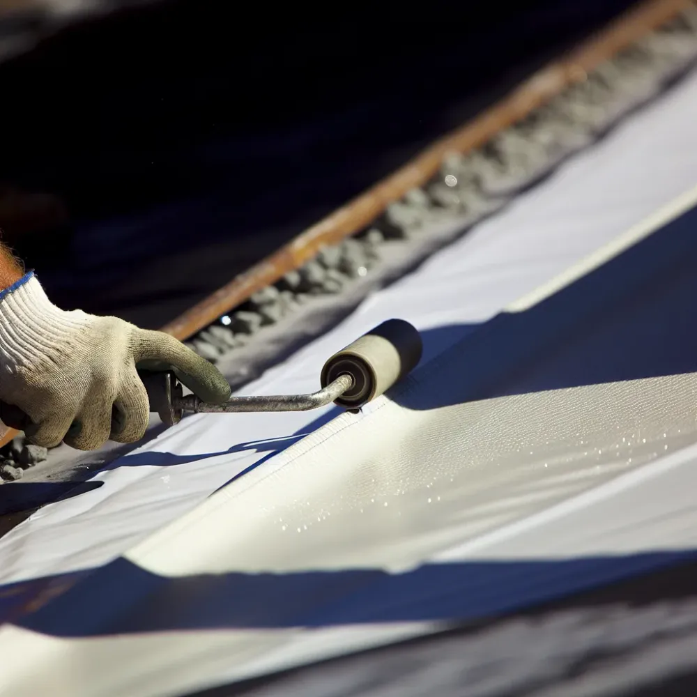 Close-up of TPO membrane seam welding on Sacramento commercial roof