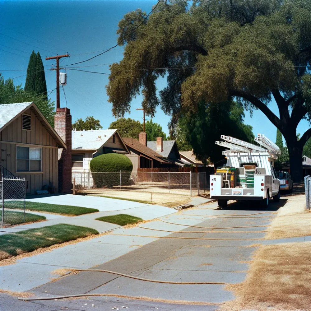 Roof repair service truck parked on a Broderick neighborhood street in West Sacramento CA