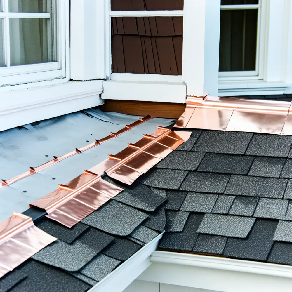 Completed copper flashing installation on Craftsman home roof in Sacramento