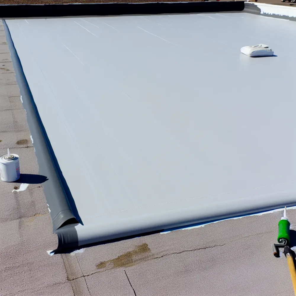 Completed flat roof membrane patch repair finished result in Sacramento CA 95814