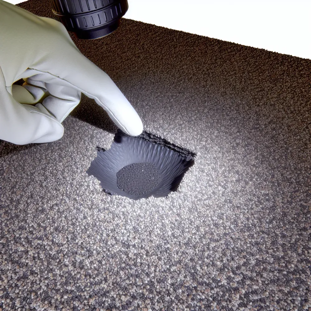 Close-up of hail impact crater on asphalt shingle in Sacramento roof