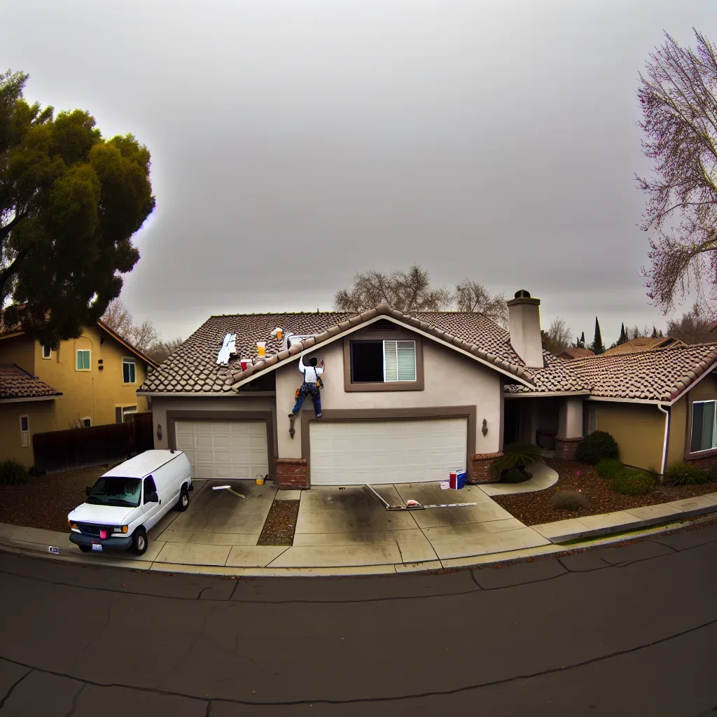 Roof leak repair service performed on Elk Grove California stucco tile home