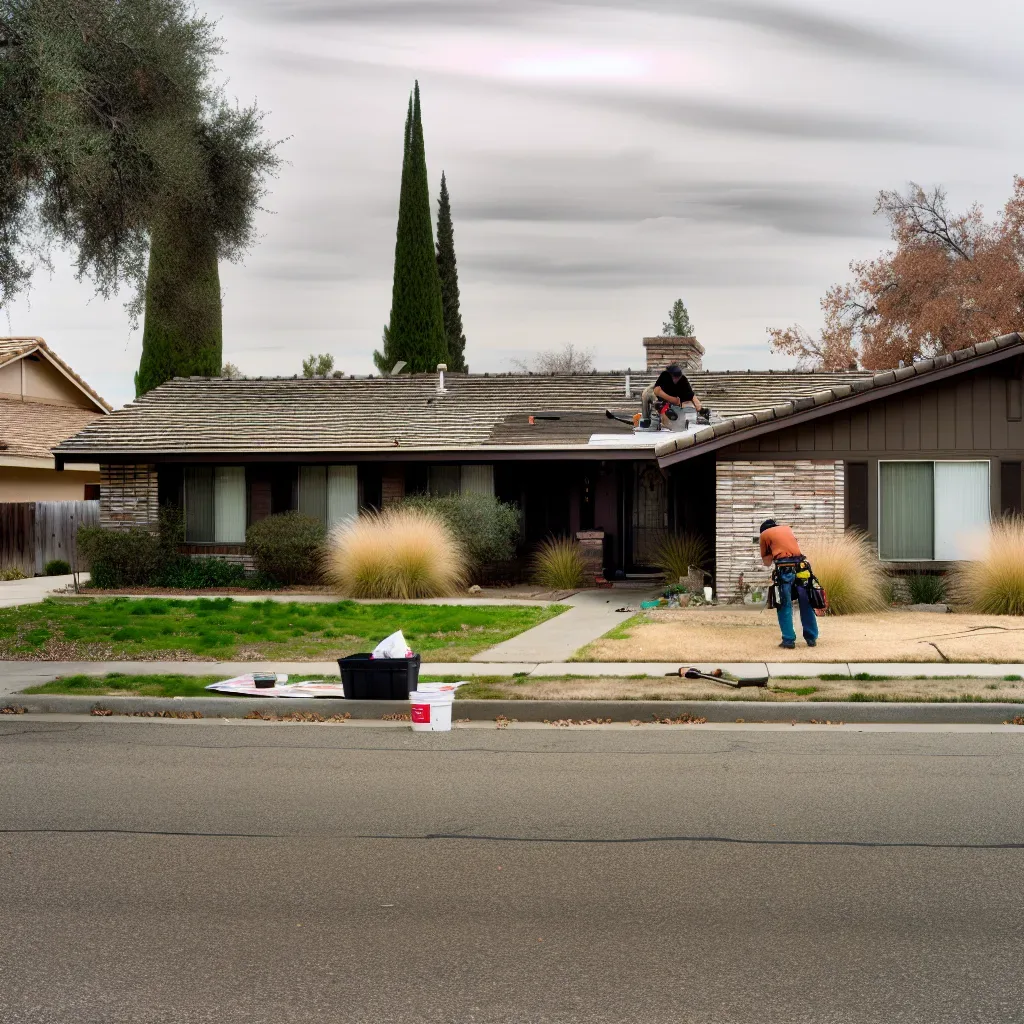 Roof leak repair being performed on a ranch home in Rancho Cordova Sacramento County CA
