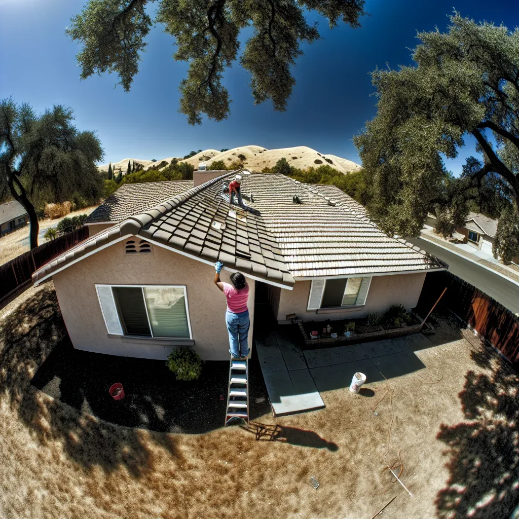 Roof repair in Rancho Cordova CA on a stucco ranch home near the Sacramento east corridor