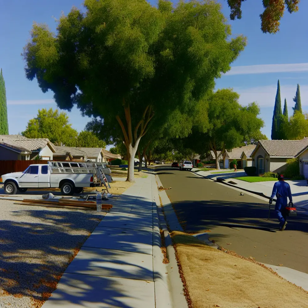 Roof repair service vehicle on a residential street in Rancho Cordova California