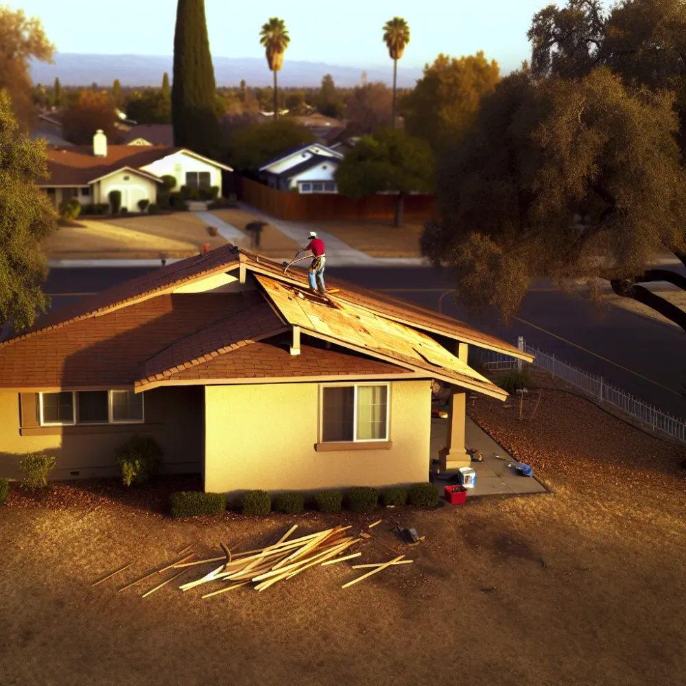 Sacramento CA 95814 home storm damage repair bungalow roofer working after storm